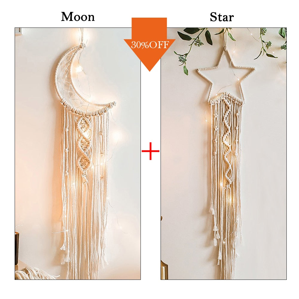 Star Moon Macrame Dream Catcher Room Decoration